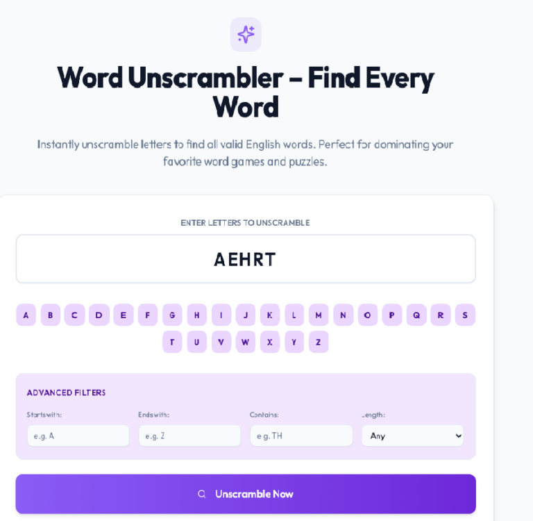 How to unscramble letters example using the free word unscrambler tool