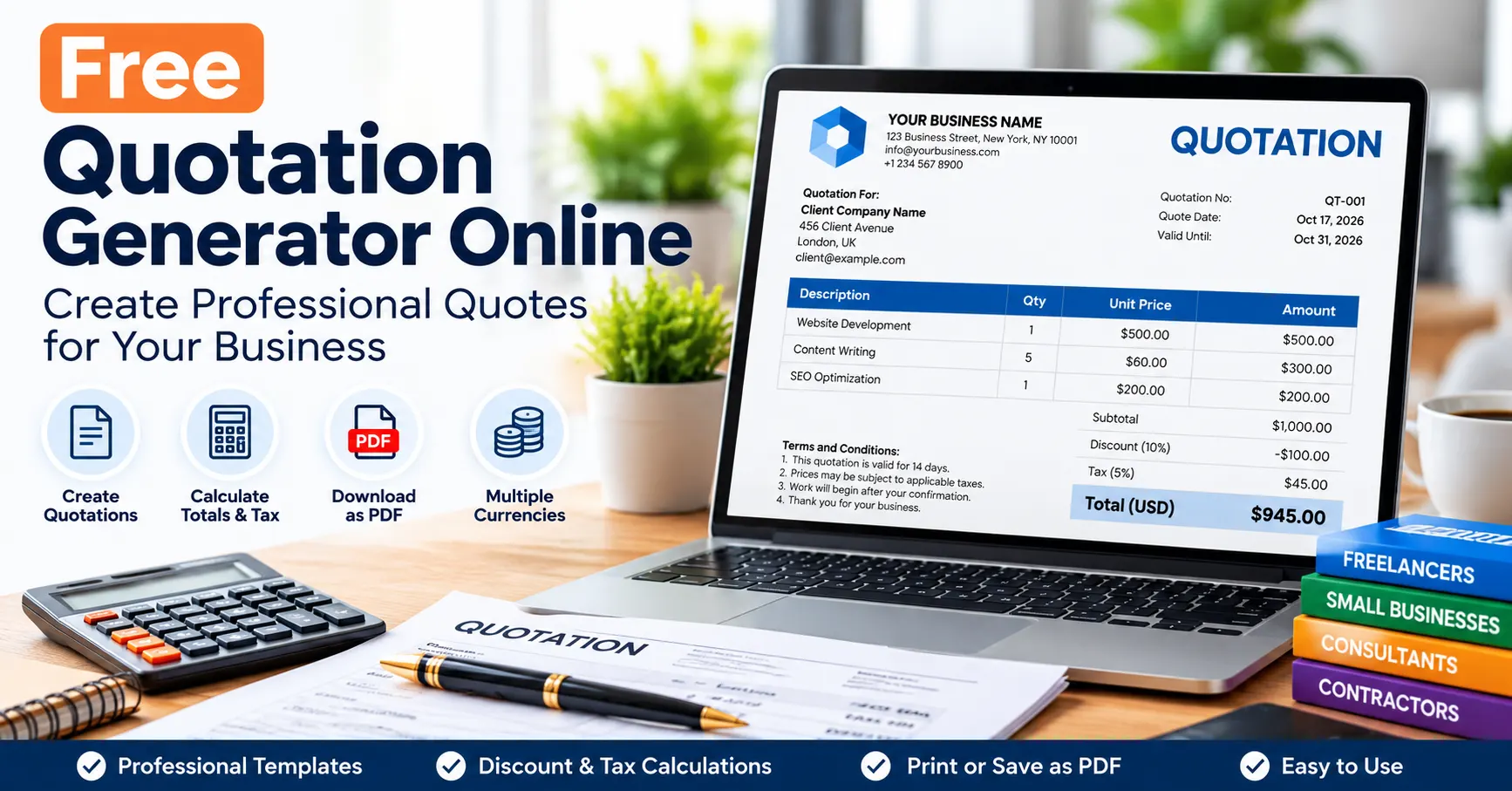 Free quotation generator online for creating professional business quotes